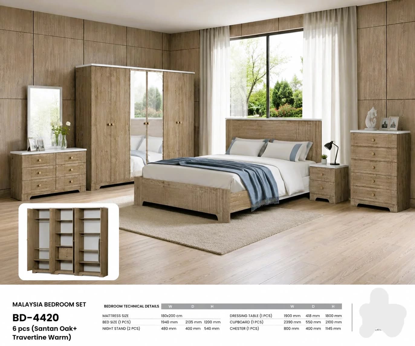 𝗠𝗔𝗟𝗔𝗬𝗦𝗜𝗔 𝗦𝗔𝗡𝗧𝗔𝗡 𝗢𝗔𝗞 𝗕𝗘𝗗𝗥𝗢𝗠 𝗦𝗘𝗧 𝗠𝗢𝗗𝗘𝗟 𝗡𝗢: 𝗕𝗗-4420 (6 𝗣𝗖𝗦)
