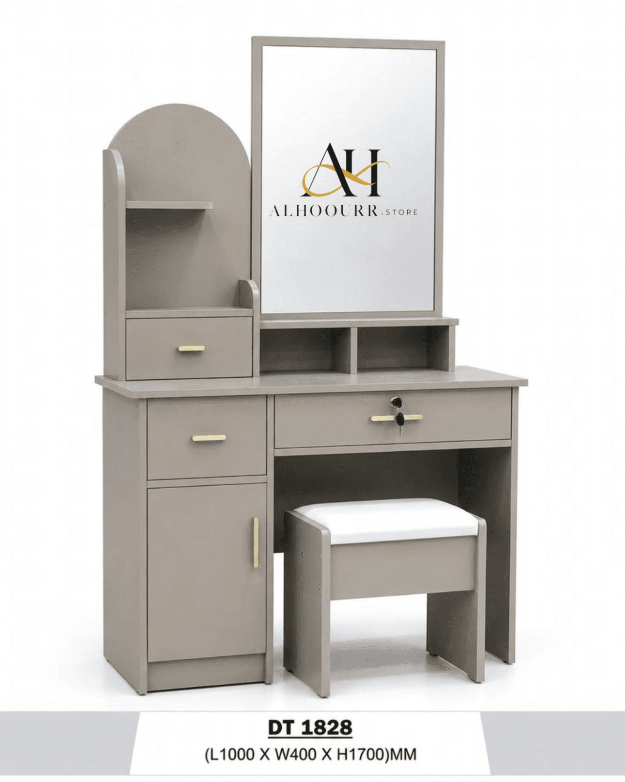 DT 1828 Modern Arched Mirror Dressing Table with Stool - Ash Grey